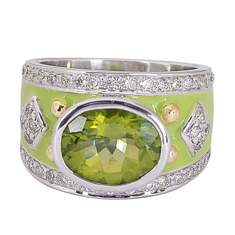 vintage engagement rings for women -Ring- Peridot and Diamond (Enamel)