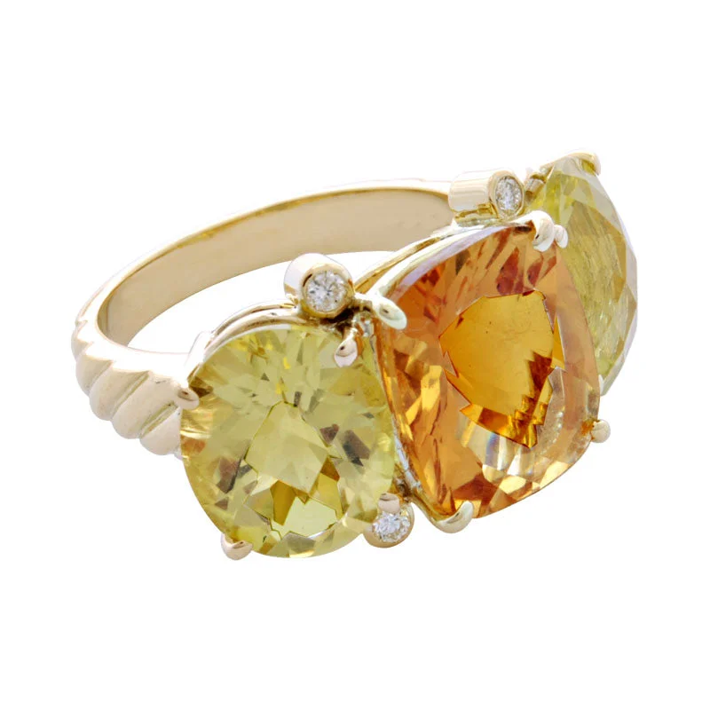 solitaire diamond rings for women -Ring-Citrine, Lemon Quartz and Diamond