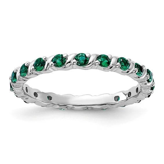 anniversary necklaces for women -Sterling Silver Stackable Expressions Created Emerald Eternity Ring