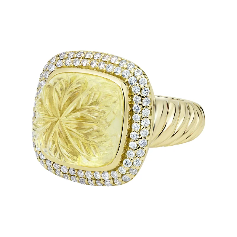 solitaire diamond rings for women -Ring - Lemon Quartz And Diamond