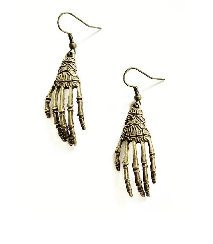 hoop earrings for women -Bronze Skeleton Hand Earrings