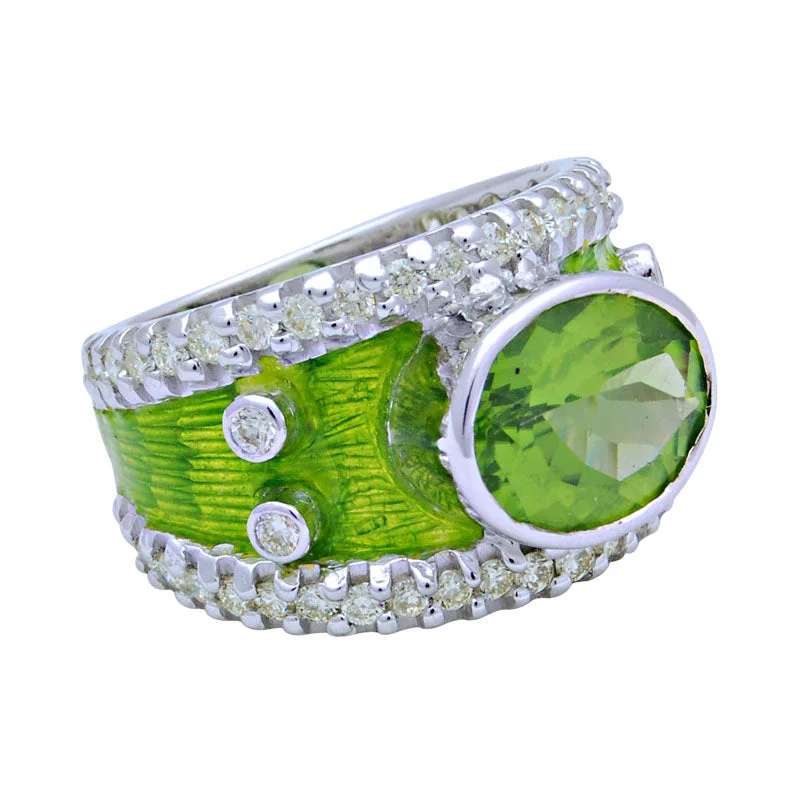 luxury sapphire rings -Ring-Peridot and Diamond (Enamel)