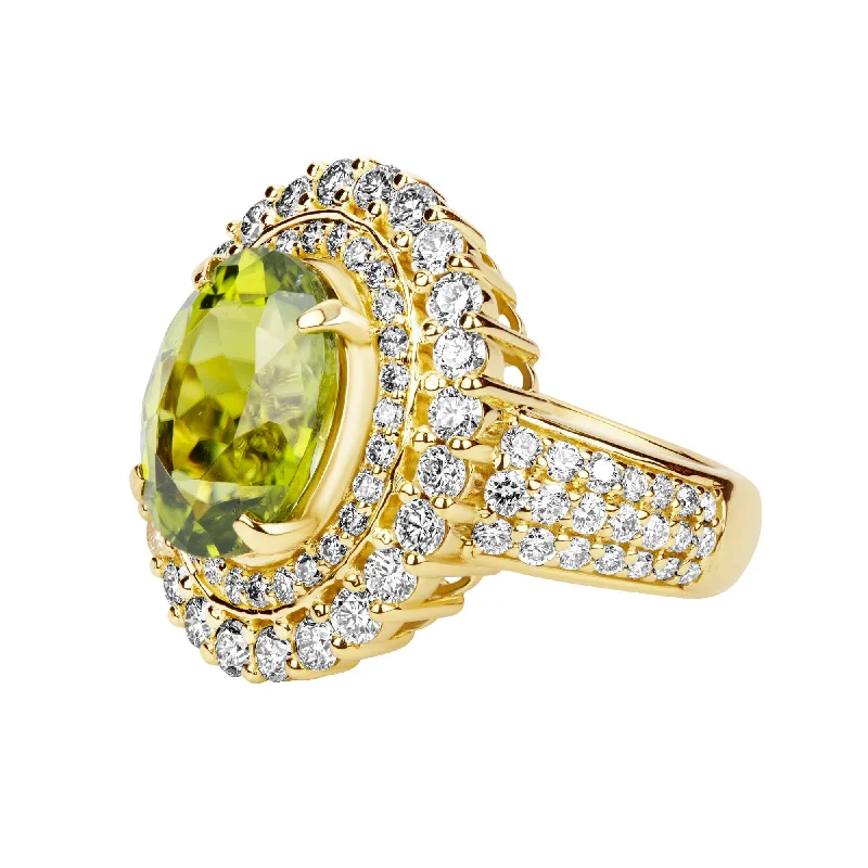 yellow gold rings for women -Ring - Peridot And Diamond