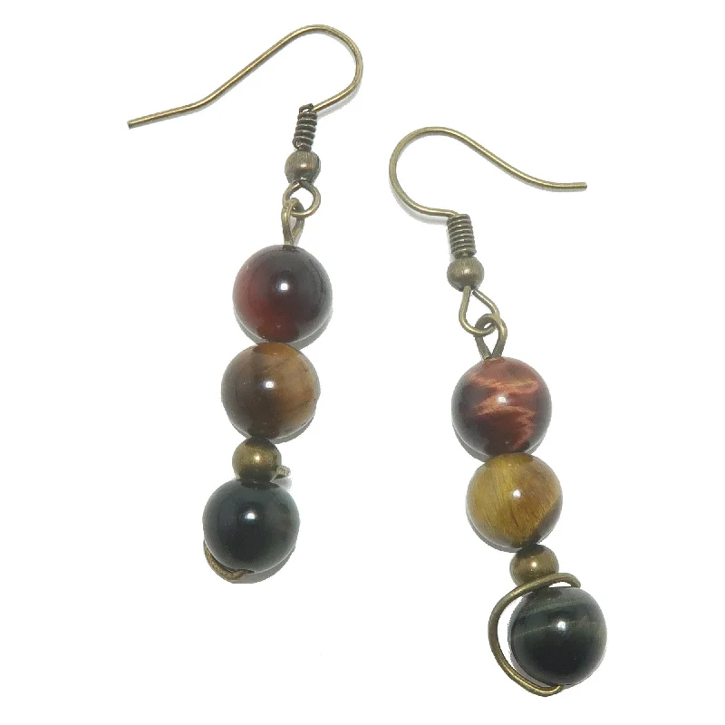 trendy stud earrings for women -Tigers Eye Earrings Keen Red Brown Hawks Gemstones