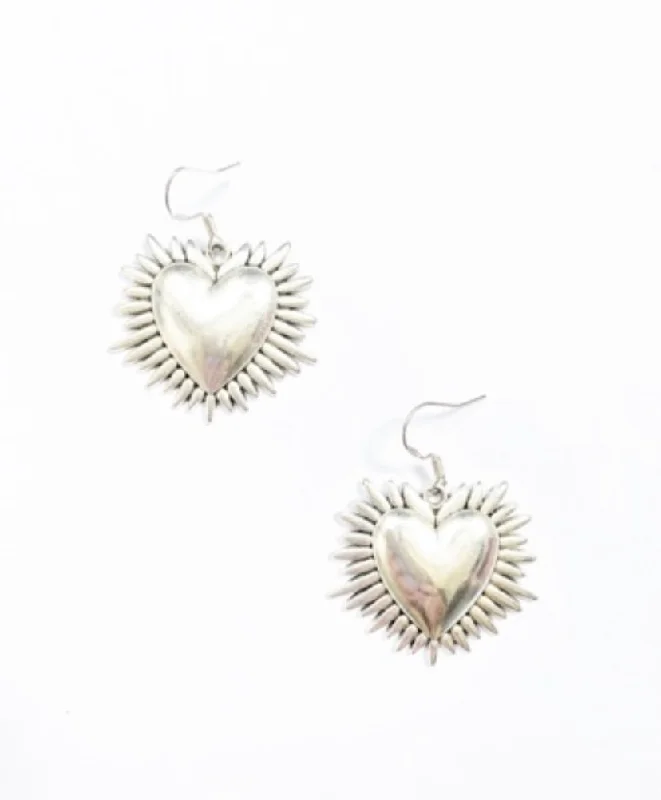 cute stud earrings for women -Silver Statement Heart Earrings