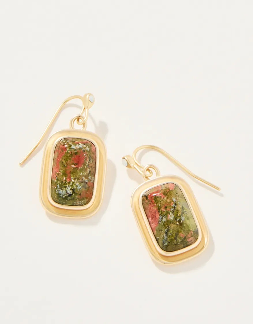 statement hoop earrings for women -Stone Drop Earrings Unakite