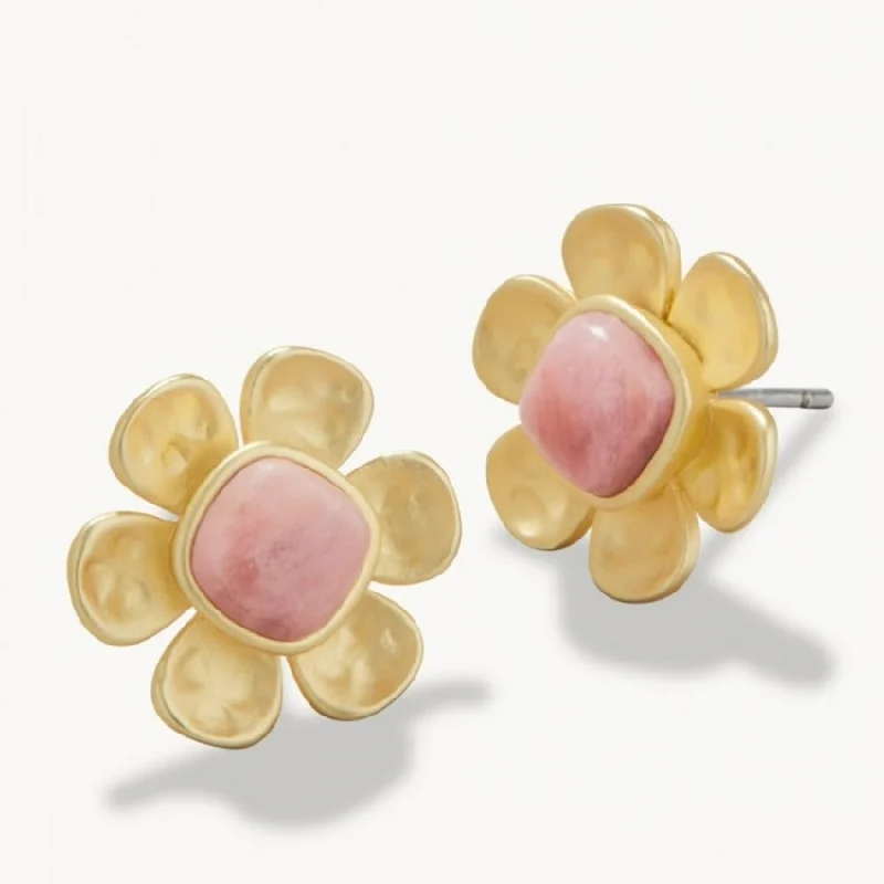 rose gold earrings for women -Primrose Stud Earrings - Pink Rhodonite