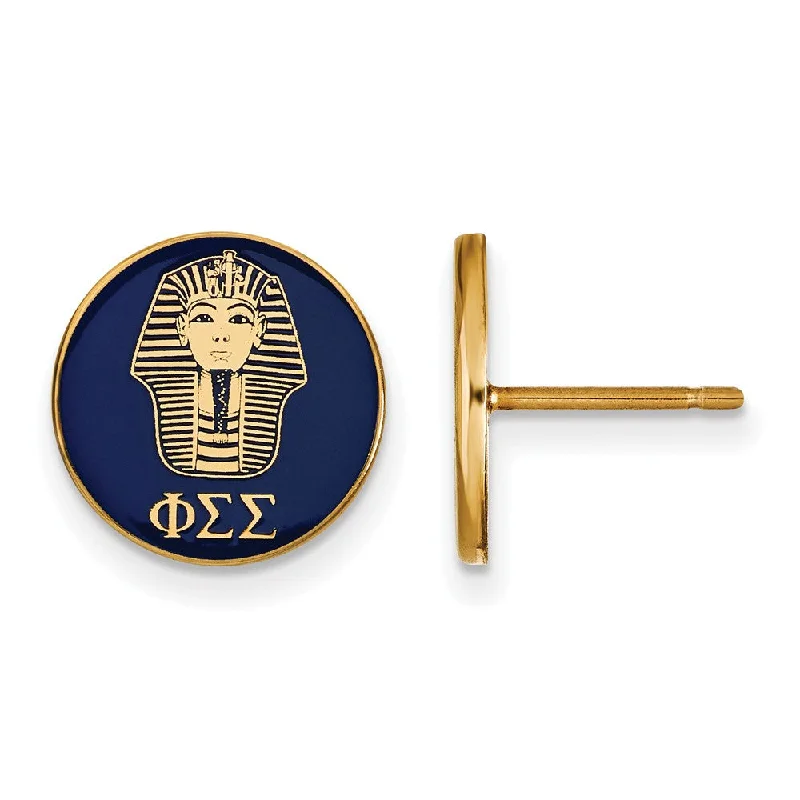 rose gold earrings for women -14K Plated Silver Phi Sigma Sigma Blue Enamel Sphinx Post Earrings