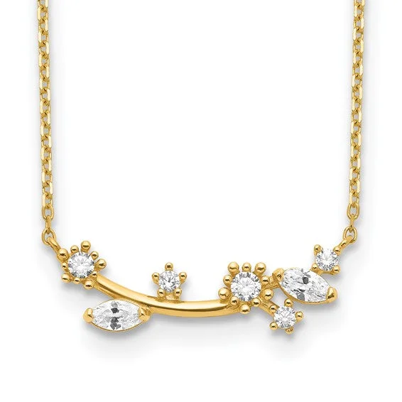 chunky gold necklaces for women -14k Yellow Gold Floral CZ Branch Bar 18" Necklace