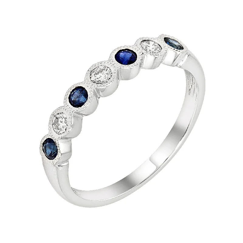 heirloom necklaces for women -14k White Gold Blue Sapphire & Diamond Wedding Anniversary Band