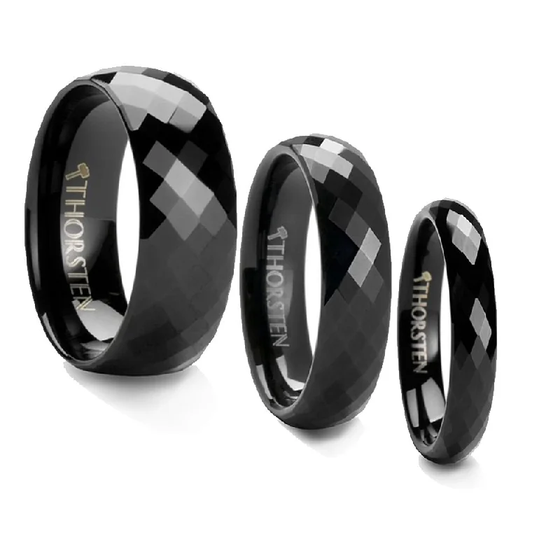 bridesmaid necklaces for women -Thorsten AEON Black Tungsten Wedding Band with Diamond Facets - 4 6 or 8mm