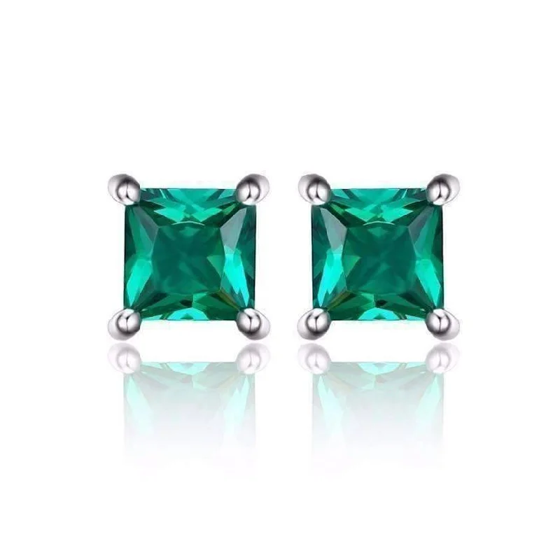 modern earrings for women -Royal Green Princess Cut 0.6 CT Simulated Emerald Stud Earrings