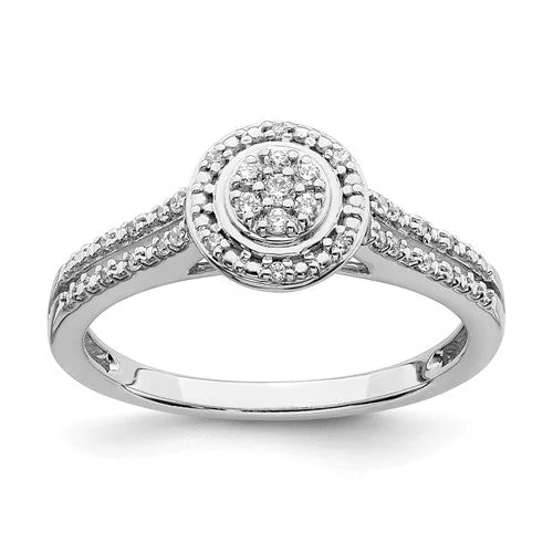 heirloom necklaces for women -10k White Gold Diamond Round Halo Cluster Promise Engagement Ring