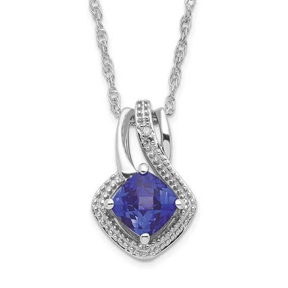 modern necklaces for women -Sterling Silver Cushion Cut Ceylon Blue Sapphire & Diamond Pendant 18" Necklace