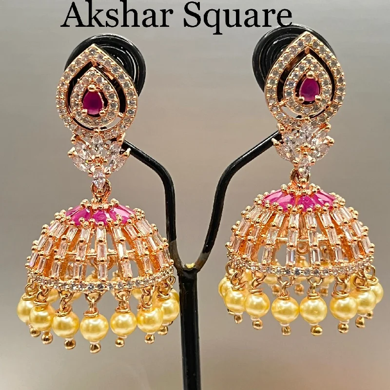 chic crystal earrings for women -Cz rosegold jumka earrings