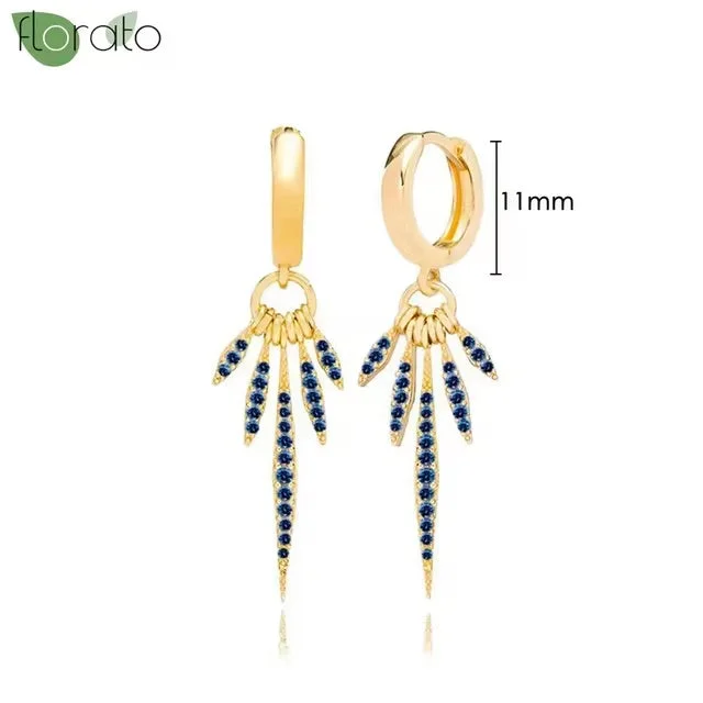 gold earrings with diamonds -Gold Hoop Earrings with Blue Spikes