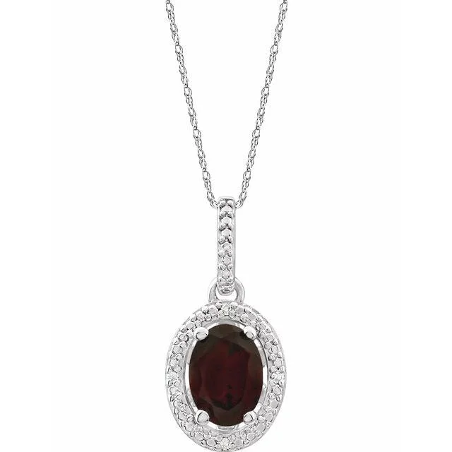 classic necklaces for women -Sterling Silver Oval Gemstone & .01 CTW Diamond Halo-Style 18" Necklaces