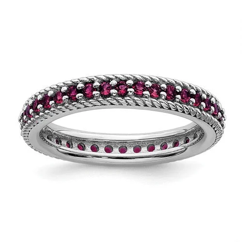 unique necklaces for women -Sterling Silver Stackable Expressions Created Ruby Eternity Ring