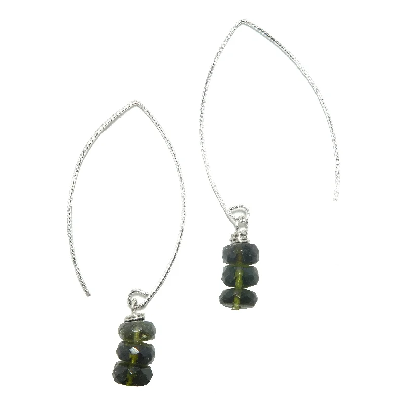 wedding hoop earrings for women -Moldavite Earrings Swing on a Star Gems Sterling Silver