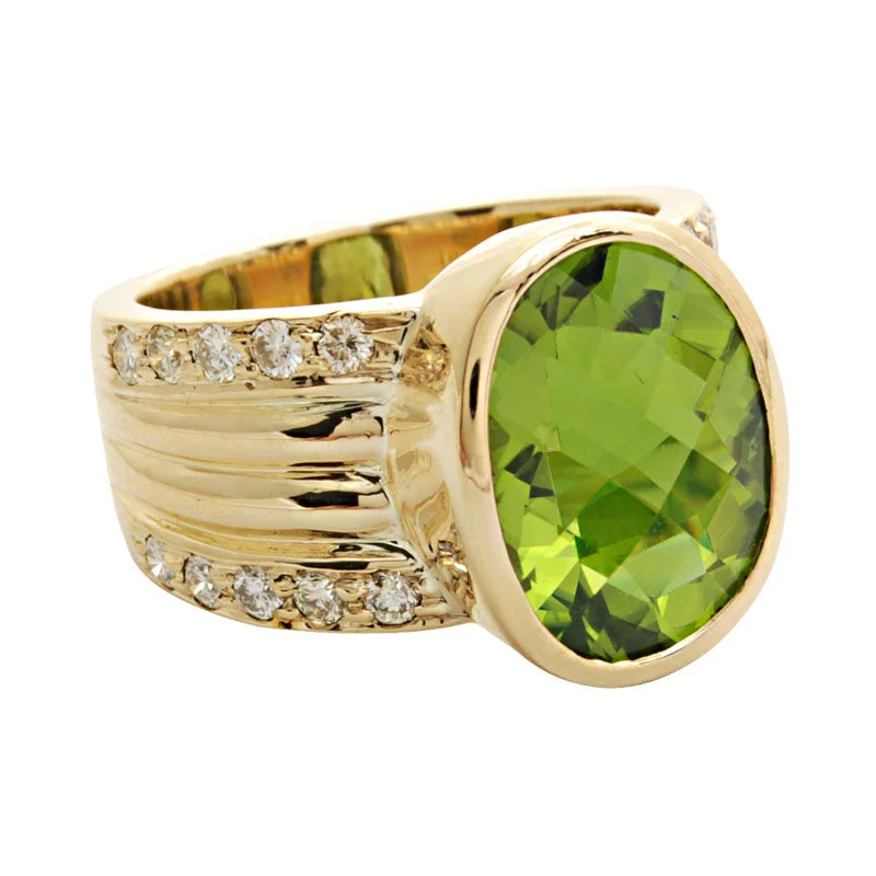 stackable rings for women -Ring-Peridot and Diamond