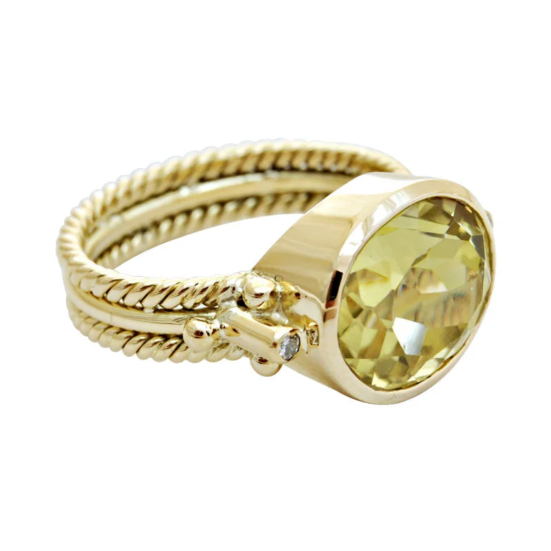 silver rings for women -Ring-Lemon Quartz and Diamond