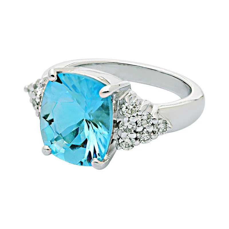 personalized rings for women -Ring-Blue Topaz and Diamond