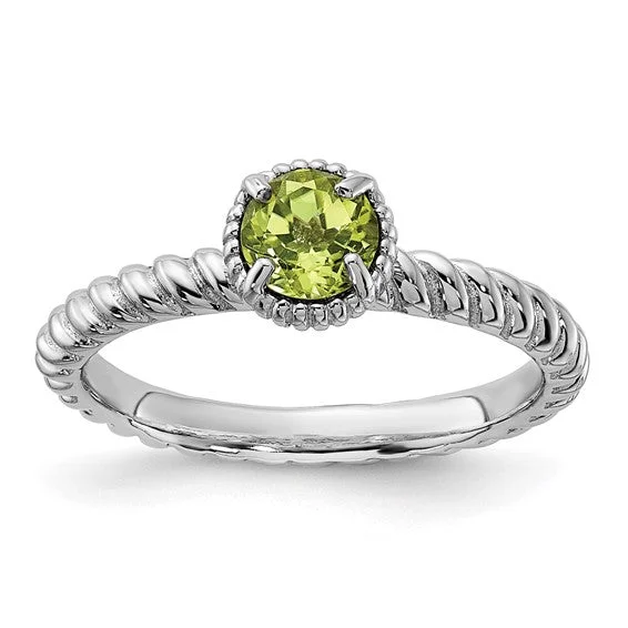 personalized gold necklaces for women -Sterling Silver Stackable Expressions Round Peridot Ring