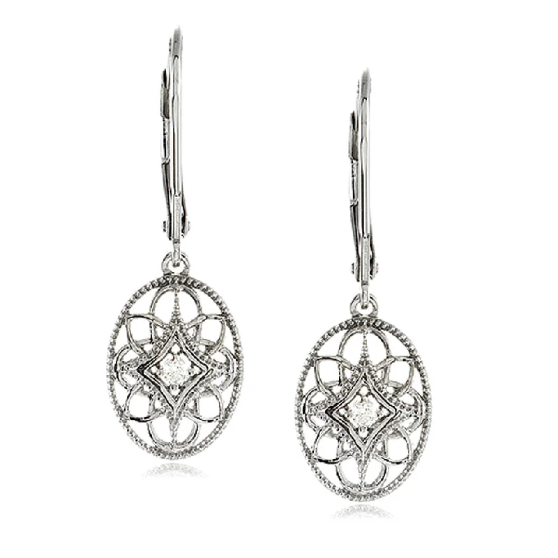 luxury drop earrings for women -Vintage Style Diamond Oval Earrings in Sterling Silver