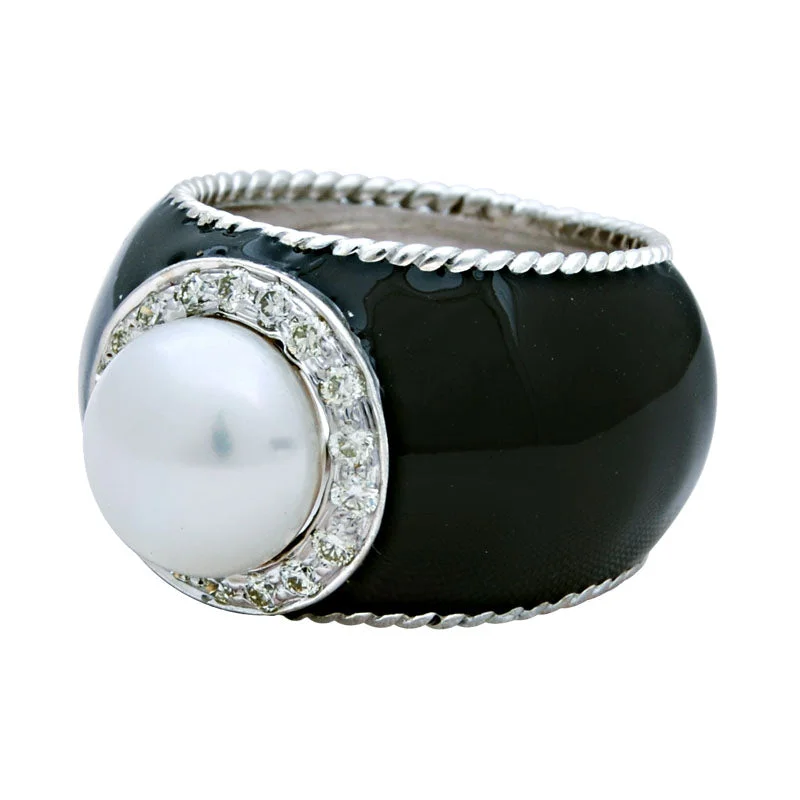 stackable rings for weddings -Ring-South Sea Pearl and Diamond (Enamel)