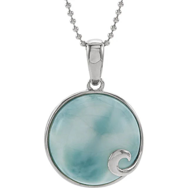 infinity necklaces for women -Sterling Silver Round Larimar Cabochon Wave 18" Necklace