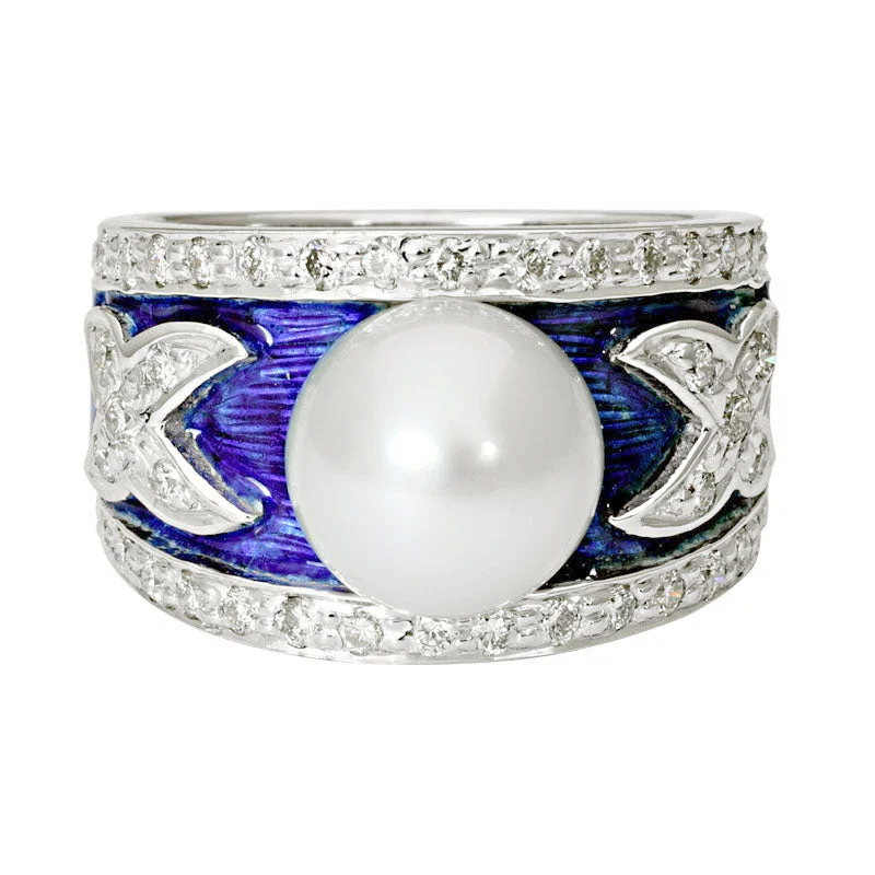 infinity engagement rings for women -Ring-South Sea Pearl and Diamond (Enamel)