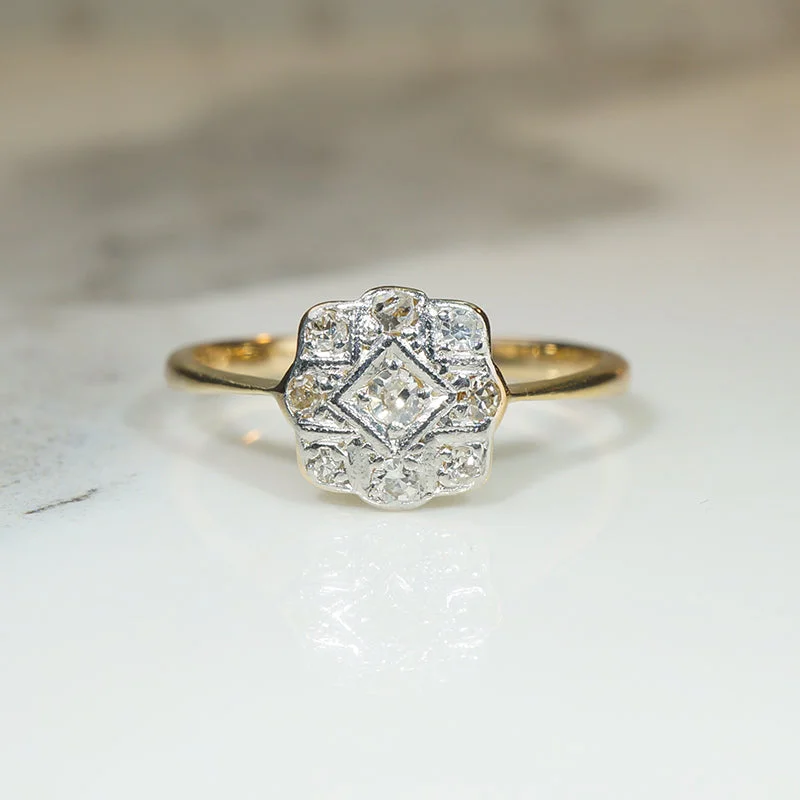 diamond rings for women -Edwardian Diamond Cluster Wind Rose Ring