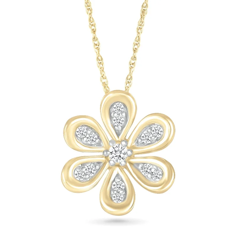 vintage-inspired necklaces for women -Six Petal Diamond Flower Pendant with Gold Bezel