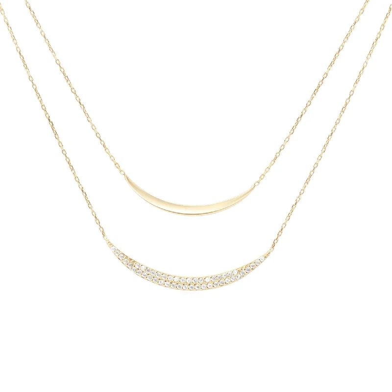 boho style necklaces for women -Diamond Double Curve Layering Necklace