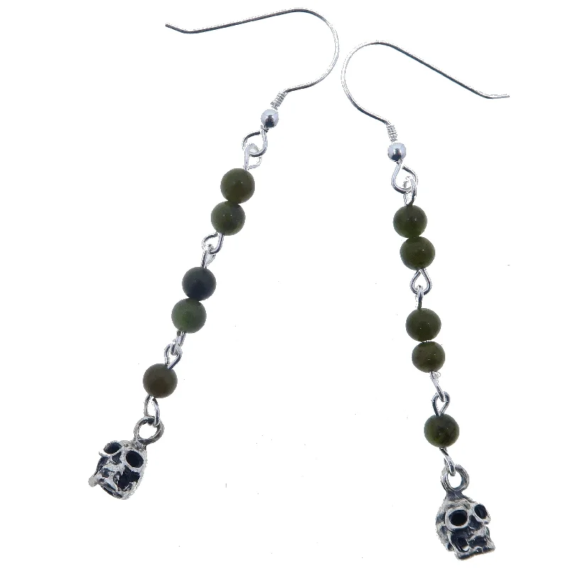 chic earrings for women -Jade Earrings Lucky Nephrite Skull Sterling Silver