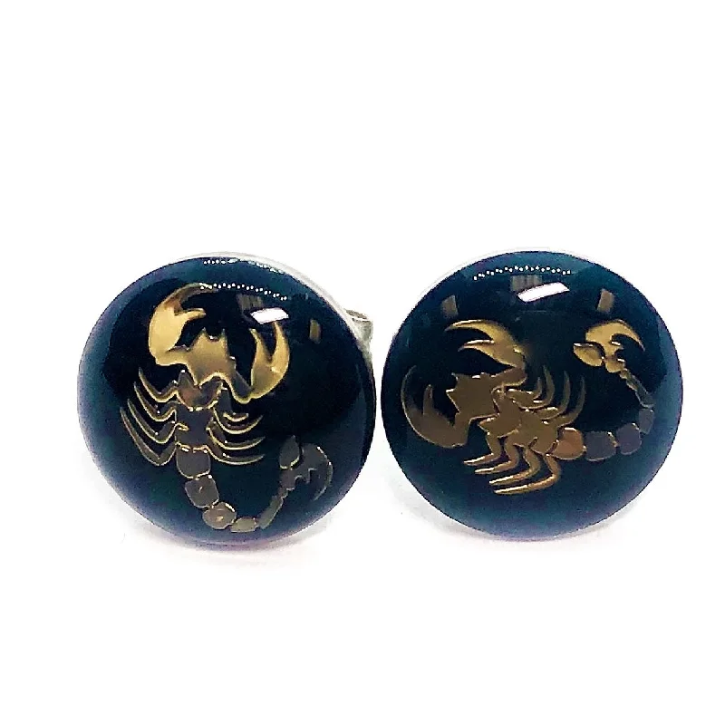 luxury drop earrings for women -ON SALE - Golden Scorpion Enamel Button Stud Earrings