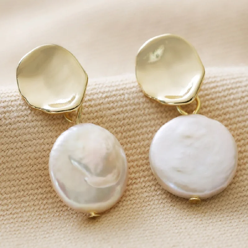 hoop earrings for women -Molten Pearl Drop Earrings in Gold