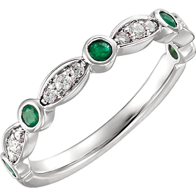 trendy chain necklaces for women -14K White Gold Emerald & 1/6 CTW Diamond Anniversary Ring