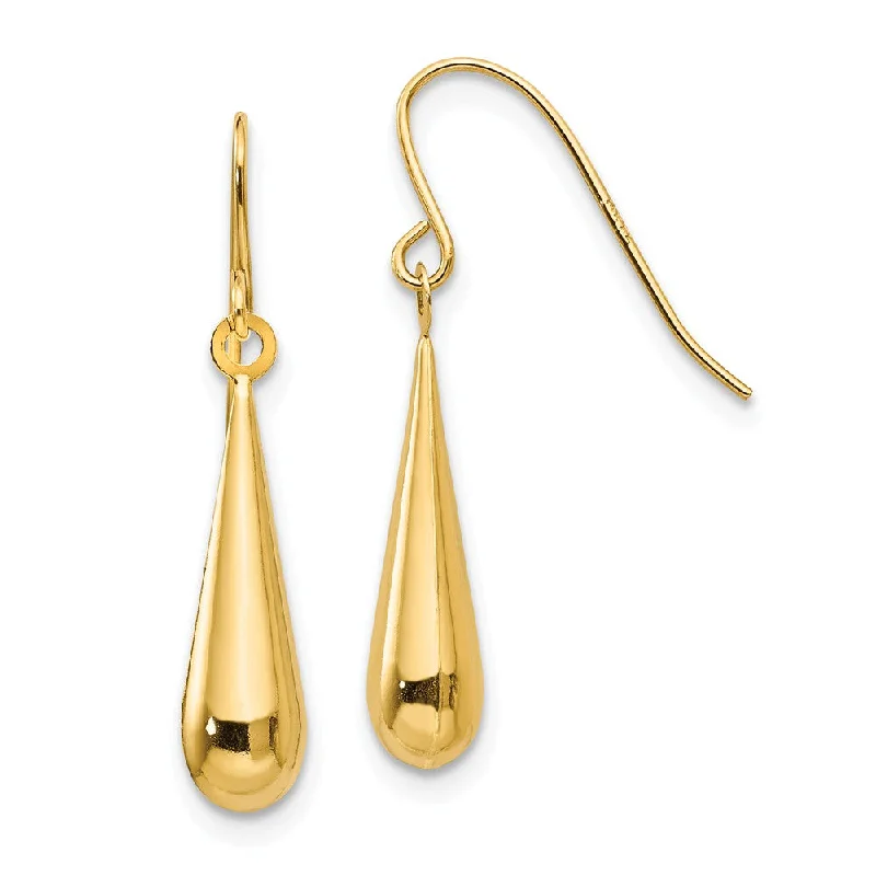 fashion earrings for women -3-D Teardrop Dangle Earrings in 14k Yellow Gold