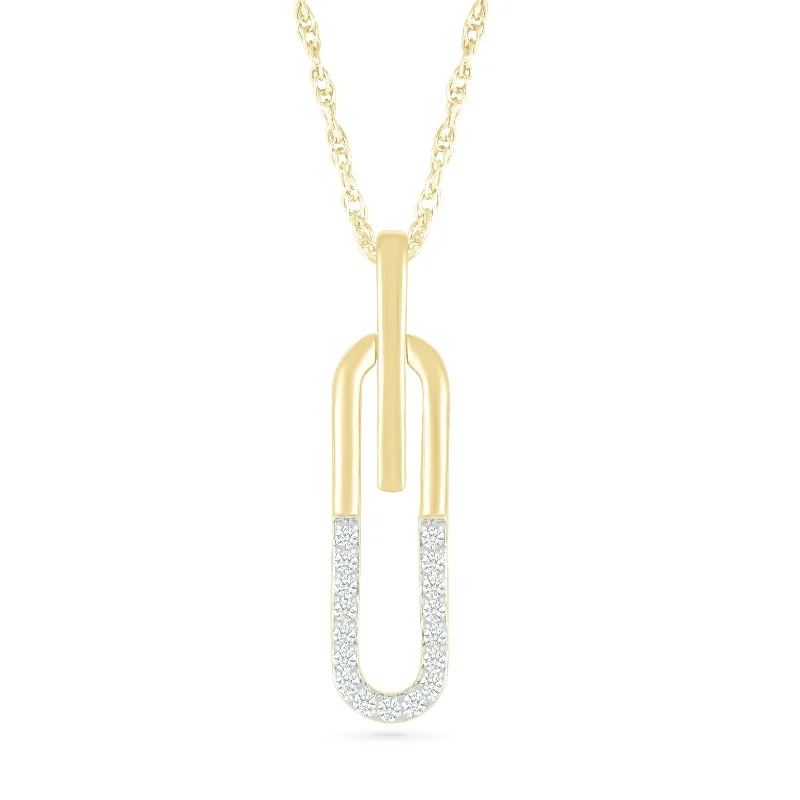 adjustable gold necklaces for women -Half Gold Half Diamond Paperclip Pendant Necklace