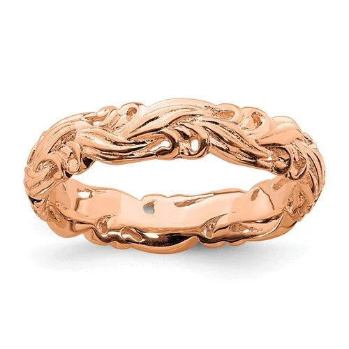 luxury diamond necklaces for women -Sterling Silver Stackable Expressions Rose Gold Plated Carved Band