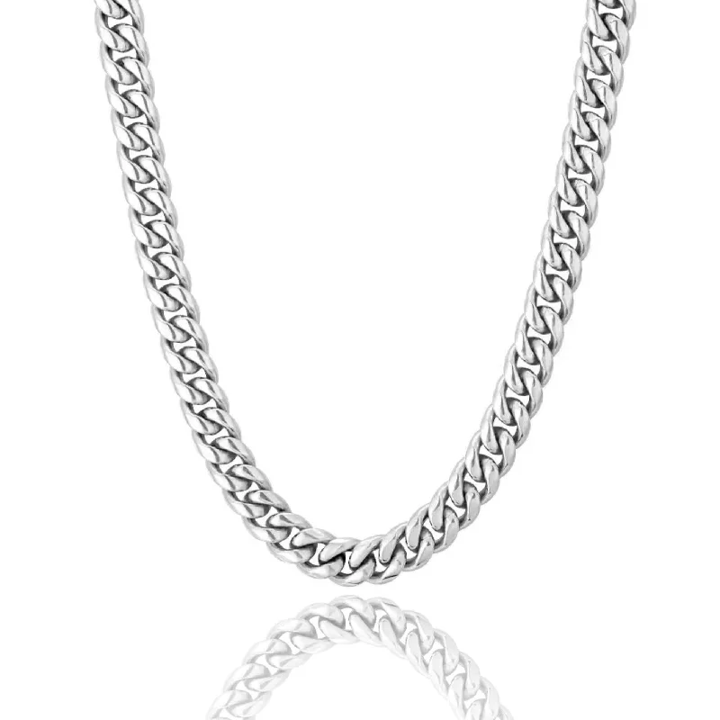 elegant gemstone necklaces for women -The Silver Lining® - 8mm Miami Cuban Link Chain White Gold Plated