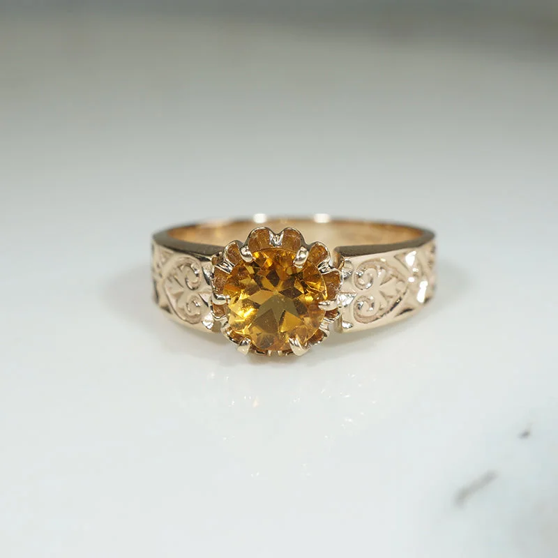 custom gemstone rings -Radiant Citrine & Engraved Gold Belcher Ring by 720