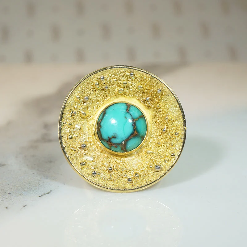 matching rings for couples -Fascinating Turquoise & Granulated Gold Mid-Century Ring