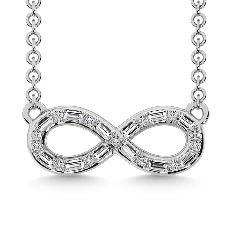 elegant gemstone necklaces for women -10K White Gold Diamond 1/6 CTW  Round and Baguette Cut Infinity 17" Necklace