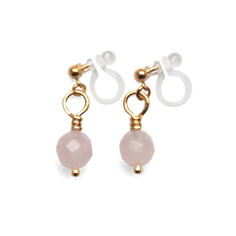 statement earrings for women -Pink Rose Quartz Invisible Clip On Earrings