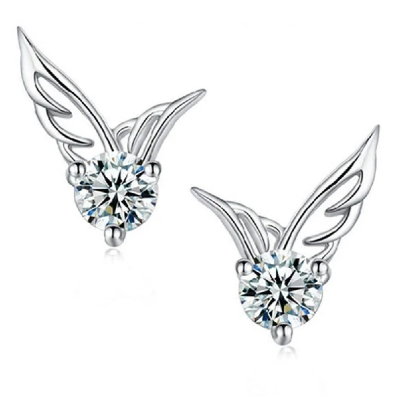 luxury drop earrings for women -14K White Gold Plated Tiny Wings Austrian Crystal Stud Earrings For Woman