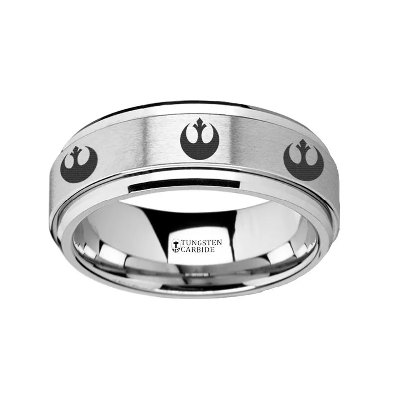 turquoise necklaces for women -Thorsten Spinning Engraved Rebel Alliance Star Wars Symbol Tungsten Carbide Spinner Wedding Band - 8mm