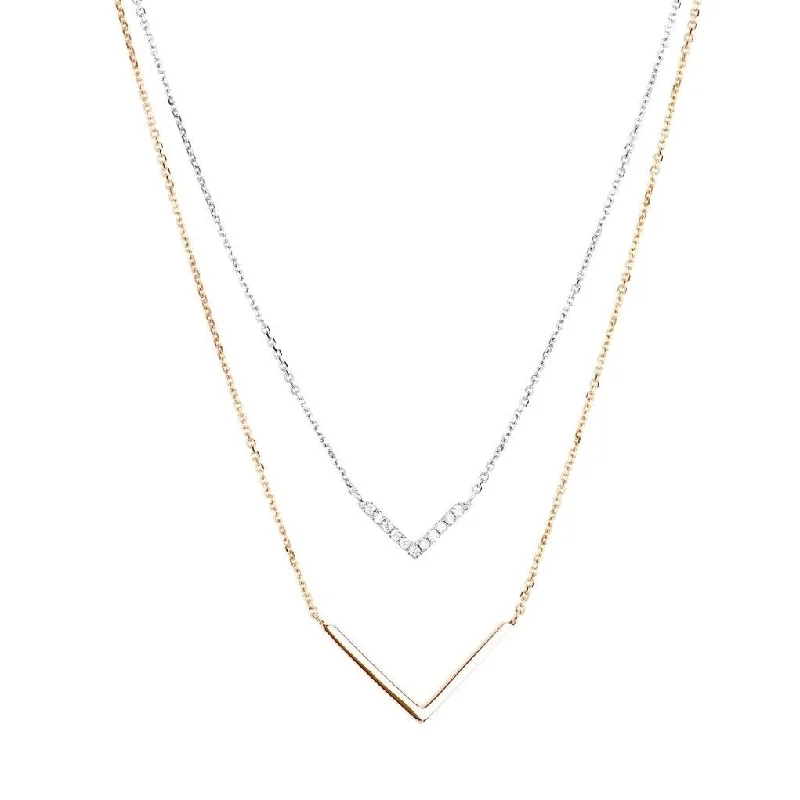 dazzling necklaces for women -Diamond Double Chevron Necklace  Two-Tone White and