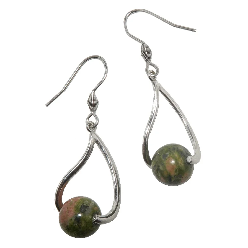 bright gemstone earrings for women -Unakite Earrings Spring to Life Twist Gemstones